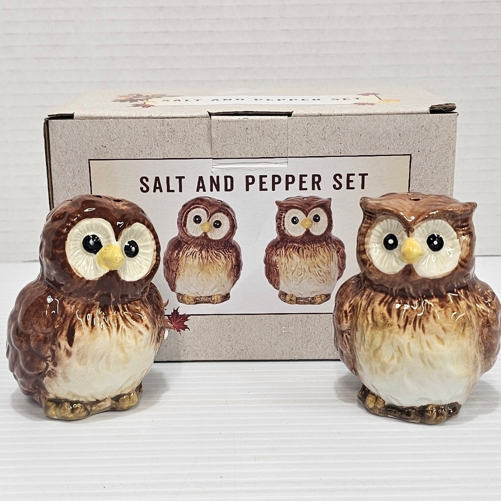 Cracker Barrel Owl Salt and Pepper Shaker Set - Brown Ceramic